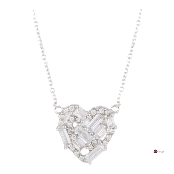 GIVENCHY Silver Pave Round Baguette CZ Crystal Heart Pendant Necklace - Picture 2 of 9